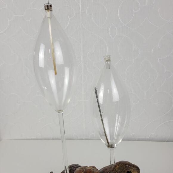 Vintage Oil Candle Lamp Burl Root Designs Glass Lantern Wood Base MCM Retro - Picture 11 of 16